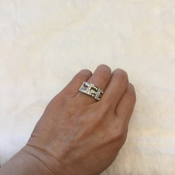 Silver Trio-Crystal Rows Ring - Picture 7 of 8